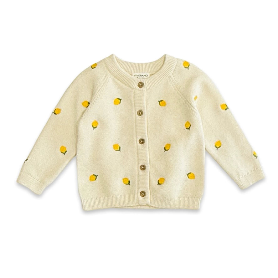 Lemon Embroidered Sweater Knit Baby Cardigan - Organic Cotton