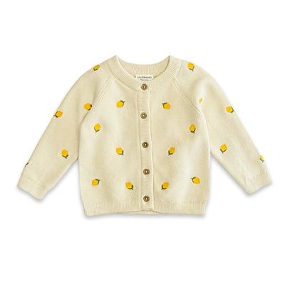 Lemon Embroidered Sweater Knit Baby Cardigan - Organic Cotton