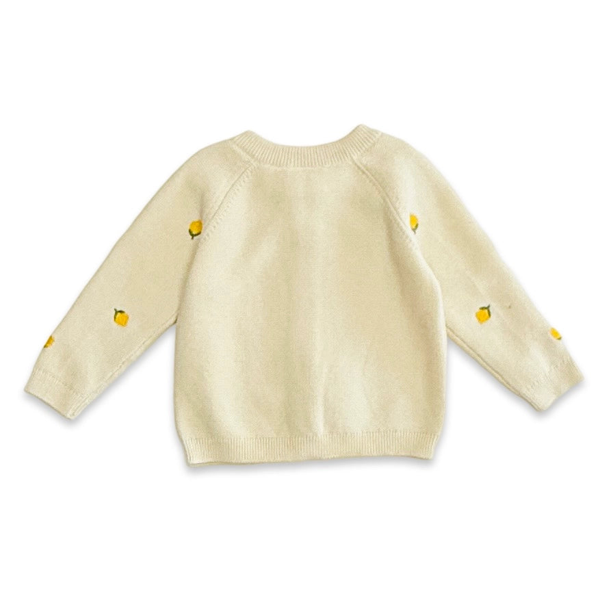 Lemon Embroidered Sweater Knit Baby Cardigan - Organic Cotton