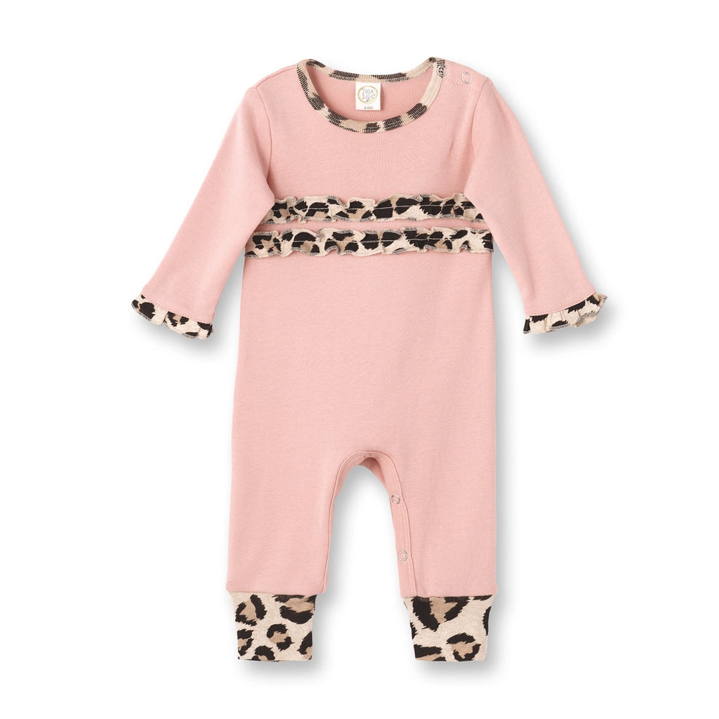 RUFFLE ROMPER LEOPARD TRIM