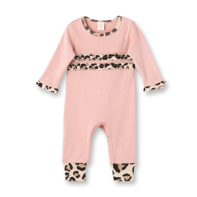 RUFFLE ROMPER LEOPARD TRIM