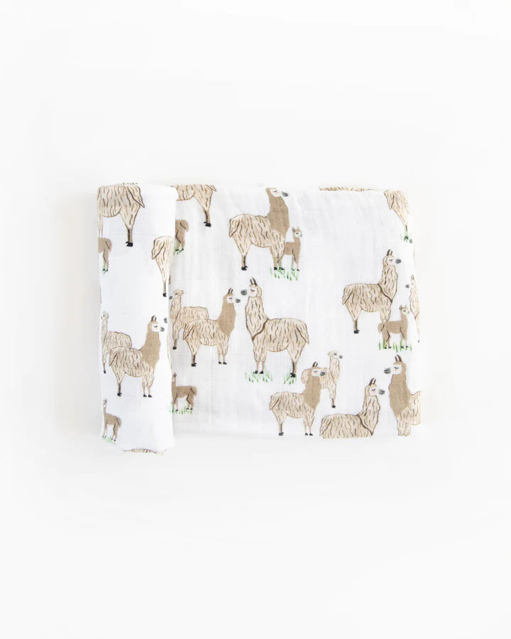 COTTON MUSLIN SWADDLE BLANKET - LLAMA LLAMA