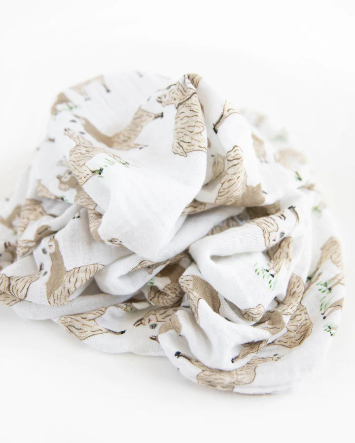 COTTON MUSLIN SWADDLE BLANKET - LLAMA LLAMA