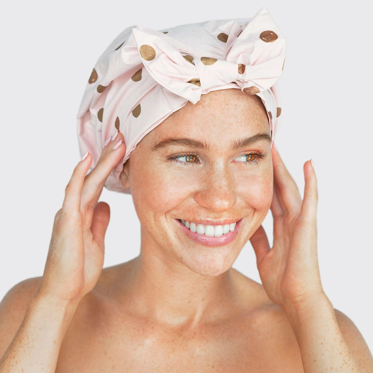LUXURY SHOWER CAP - BLUSH DOT