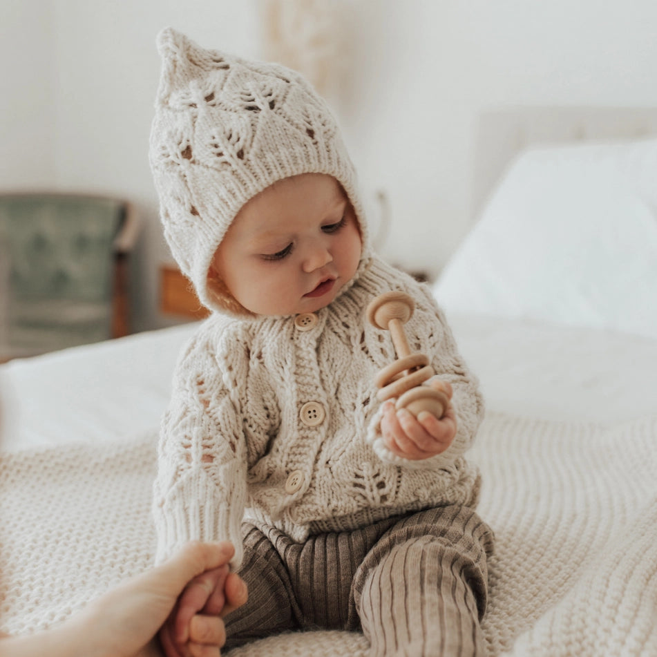 Leaf Lace Hand Knit Cardigan Sweater Natural Baby & Toddler