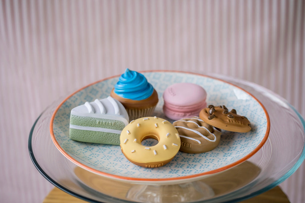 MACAROON NATURAL RUBBER TEETHER, RATTLE & PRETEND PLAY