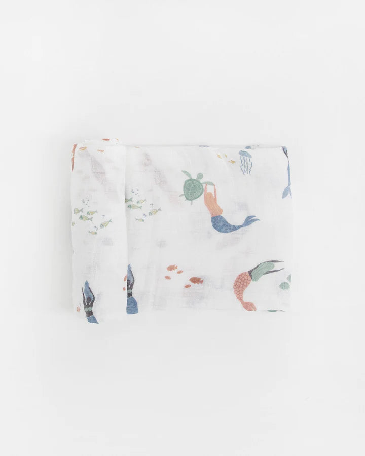 COTTON MUSLIN SWADDLE BLANKET - MERMAIDS
