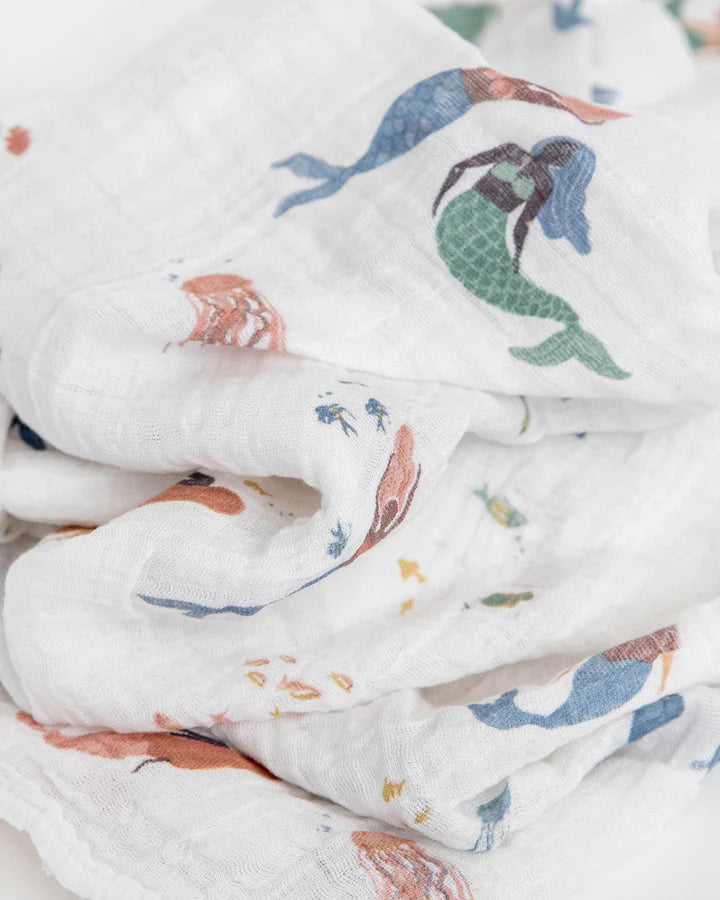 COTTON MUSLIN SWADDLE BLANKET - MERMAIDS