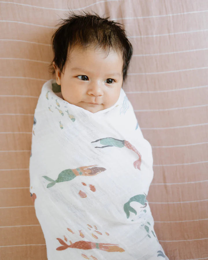 COTTON MUSLIN SWADDLE BLANKET - MERMAIDS