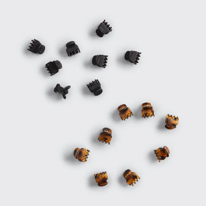 RECYCLED PLASTIC MINI CLASSIC CLAW CLIP 16 PACK - BLACK/TORT
