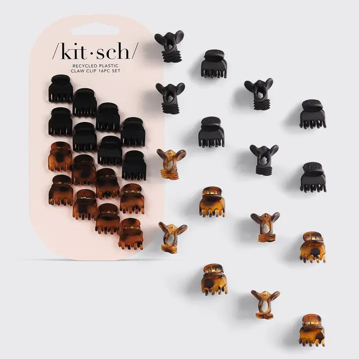 RECYCLED PLASTIC MINI CLASSIC CLAW CLIP 16 PACK - BLACK/TORT