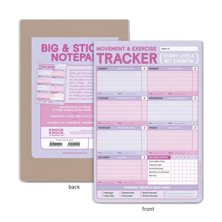 MOVEMENT & EXERCISE TRACKER BIG & STICKY NOTEPAD