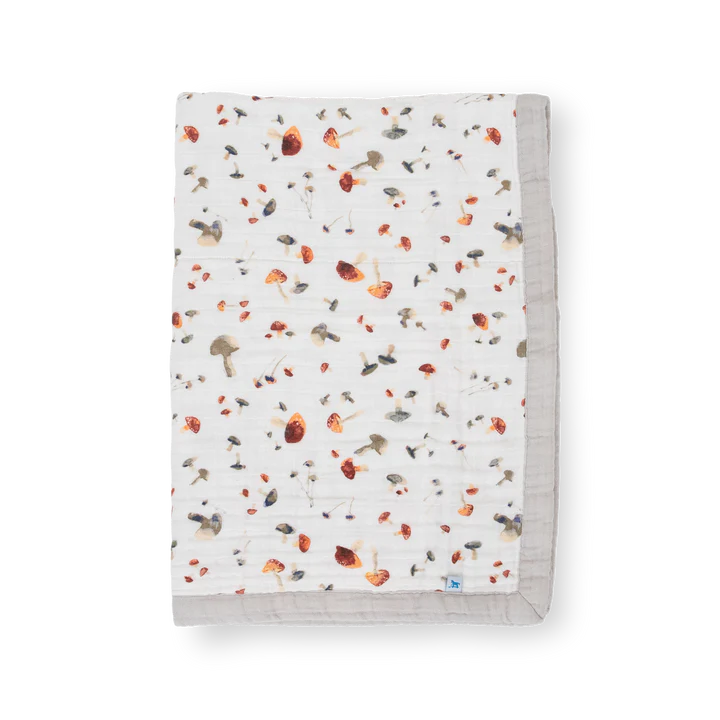 COTTON MUSLIN BABY QUILT - MUSHROOMS