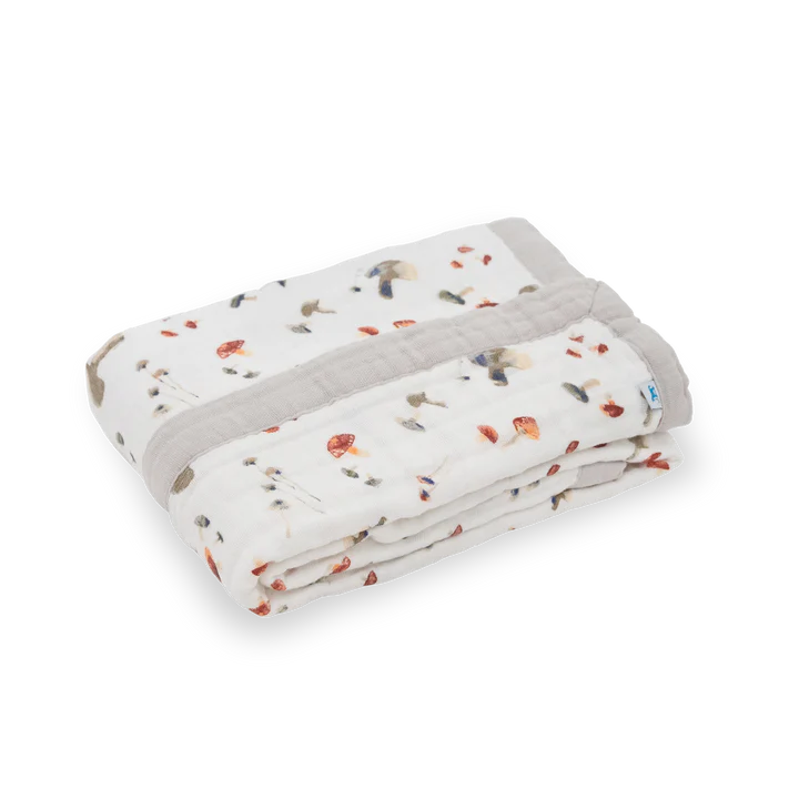 COTTON MUSLIN BABY QUILT - MUSHROOMS
