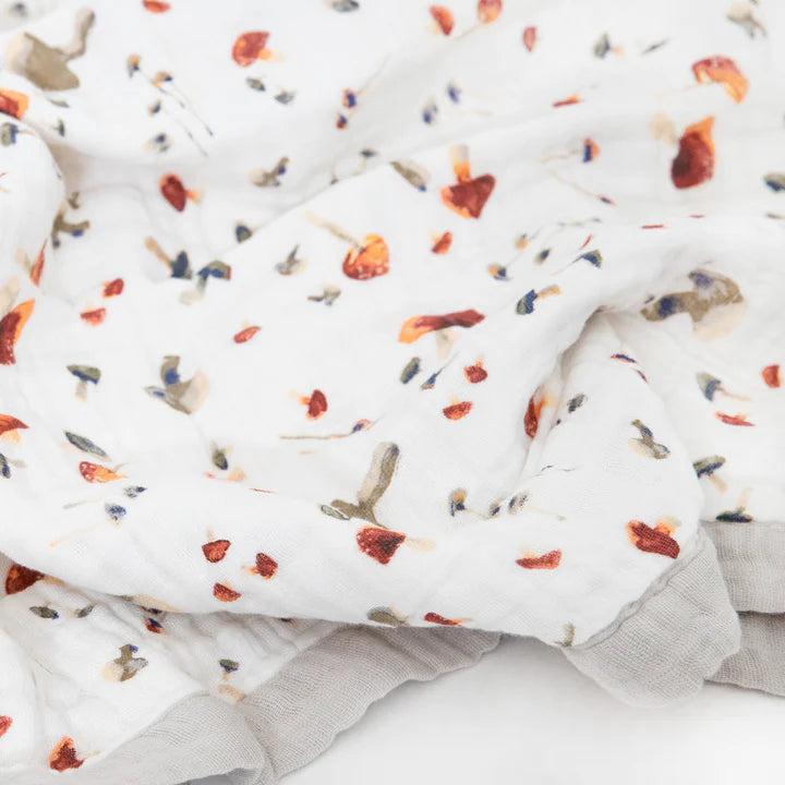 COTTON MUSLIN BABY QUILT - MUSHROOMS