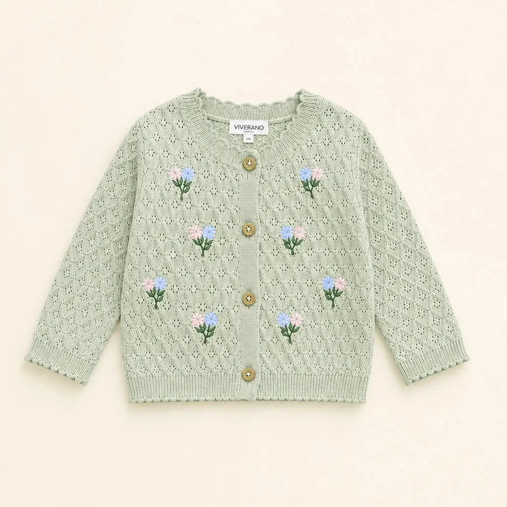 Mae Floral Pointelle Baby Sweater Knit Cardigan