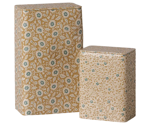 Metal Box Set - Flowers - Ocher/Blue - 2 Pcs