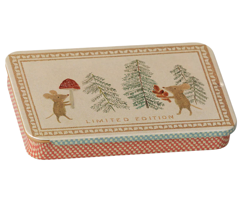 Metal Box With Sliding Lid - Christmas Mice
