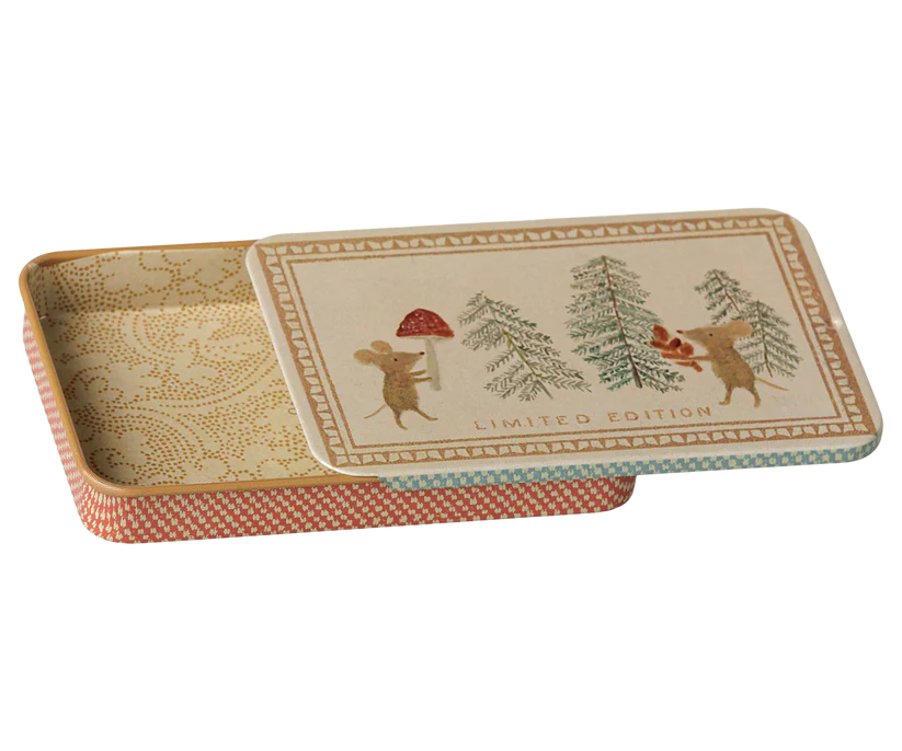 Metal Box With Sliding Lid - Christmas Mice