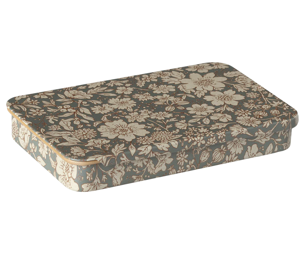 Metal box w. sliding lid, Blossom - Blue