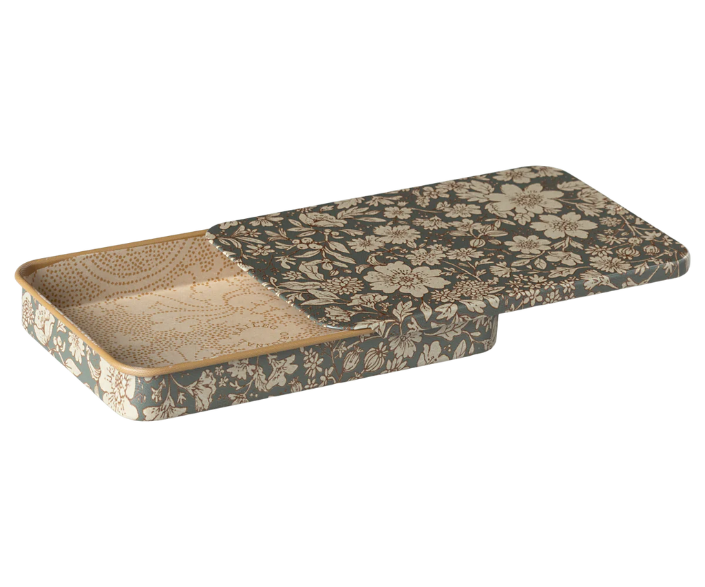 Metal box w. sliding lid, Blossom - Blue
