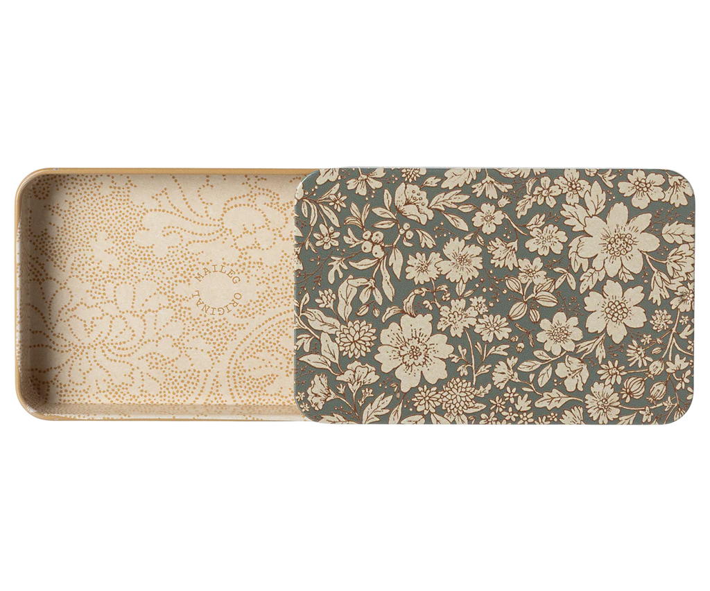 Metal box w. sliding lid, Blossom - Blue