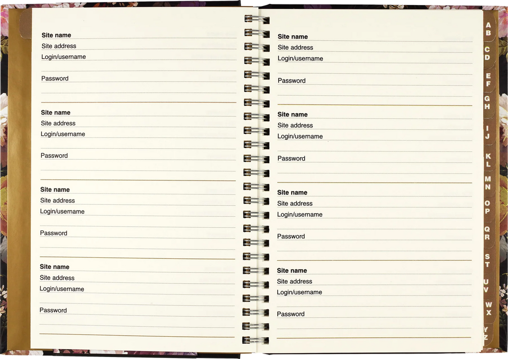 MIDNIGHT FLORAL LARGE INTERNET ADDRESS & PASSWORD LOGBOOK