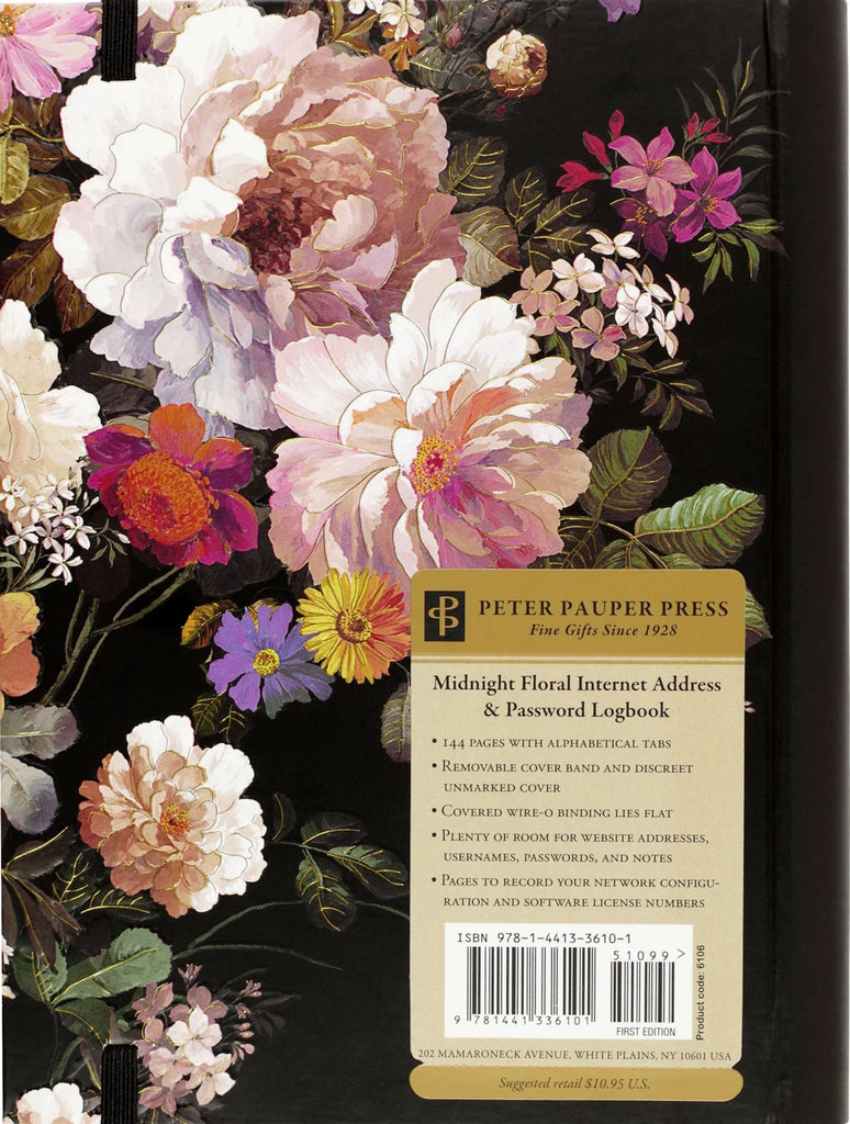 MIDNIGHT FLORAL LARGE INTERNET ADDRESS & PASSWORD LOGBOOK