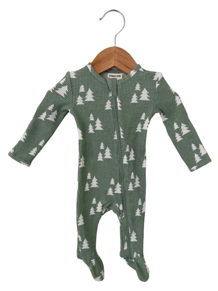 ORGANIC WAFFLE BASIC ZIP FOOTIE, ALPINE TREES