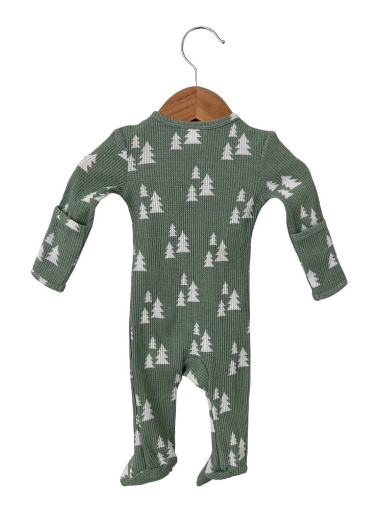 ORGANIC WAFFLE BASIC ZIP FOOTIE, ALPINE TREES