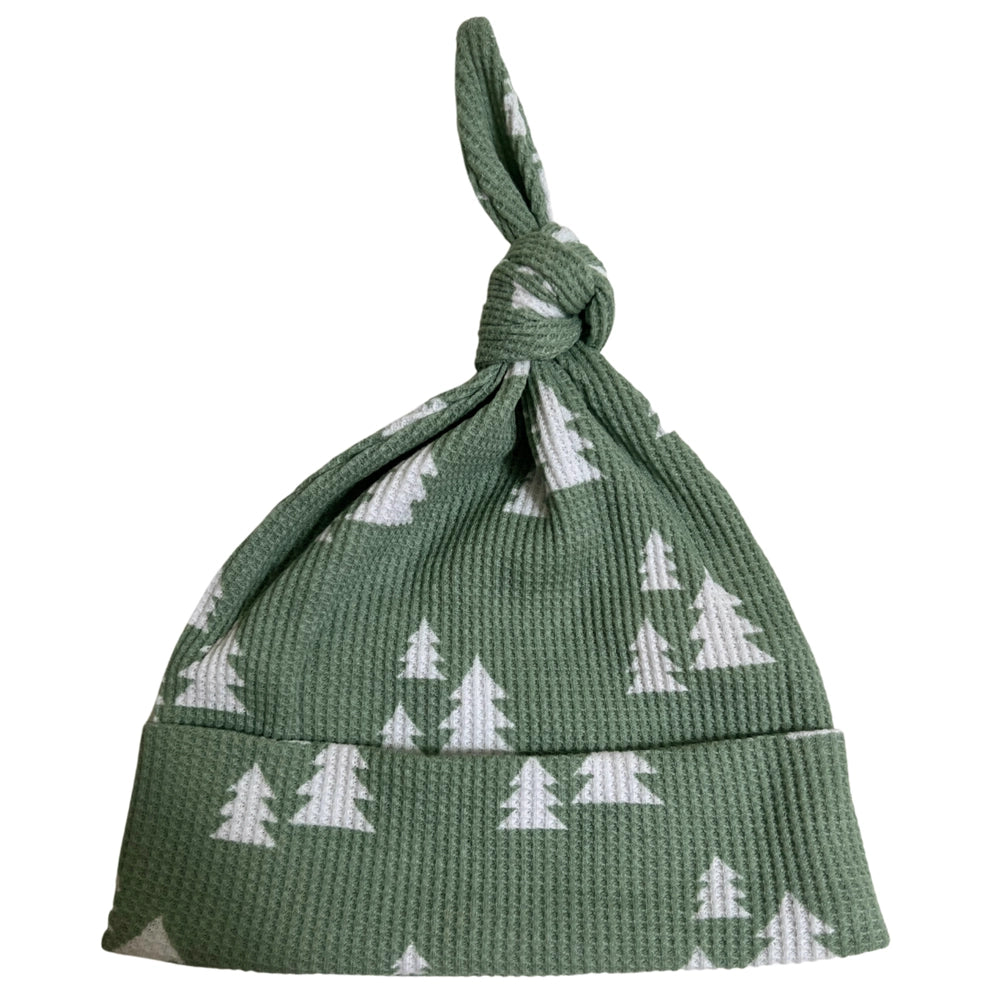 ORGANIC WAFFLE KNOT BEANIE, ALPINE TREES