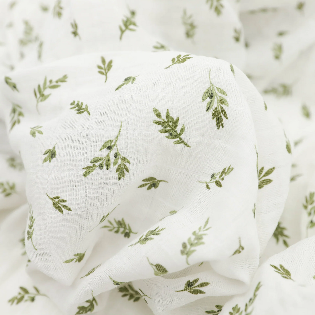 Organic Cotton Muslin Swaddle Blanket - Olive Branch