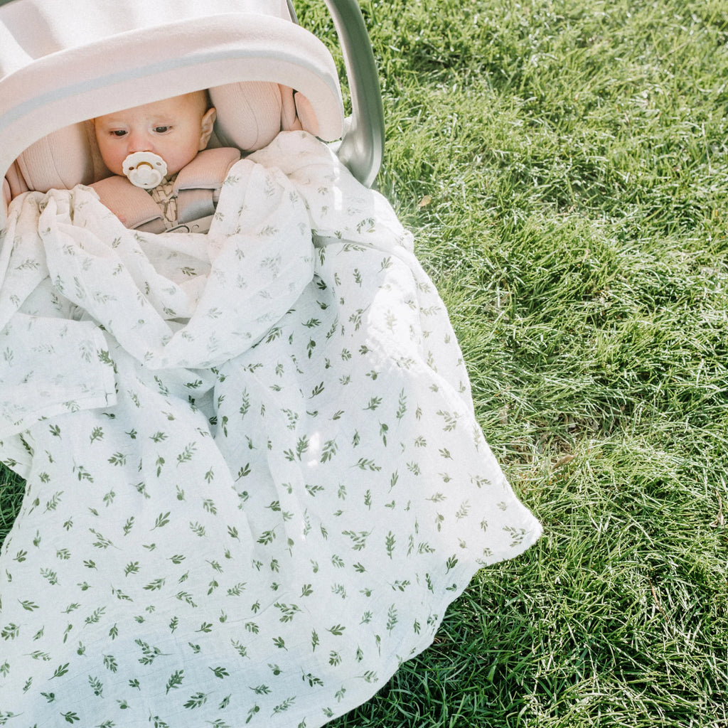 Organic Cotton Muslin Swaddle Blanket - Olive Branch