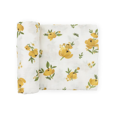 Organic Cotton Muslin Swaddle Blanket - Yellow Roses