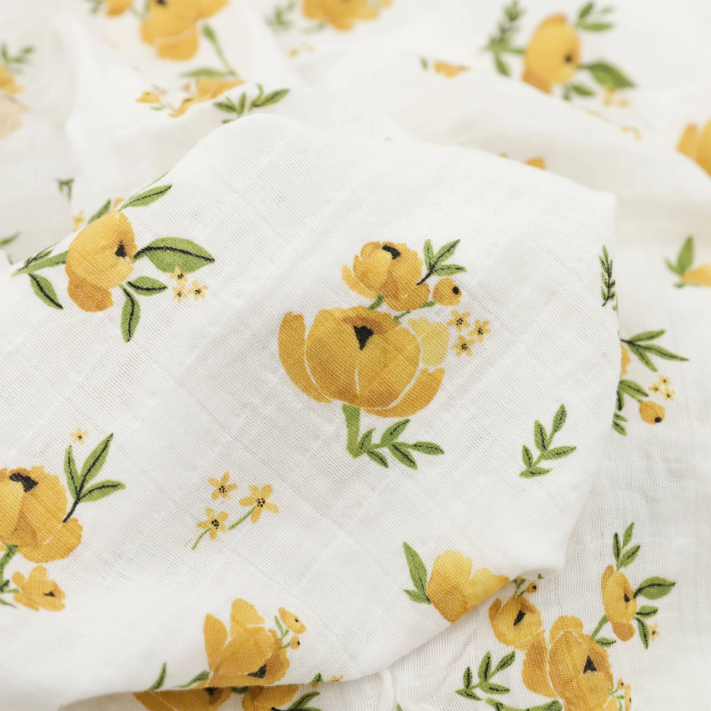 Organic Cotton Muslin Swaddle Blanket - Yellow Roses