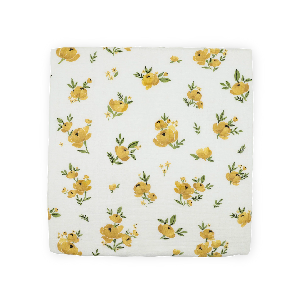 Organic Cotton Muslin Swaddle Blanket - Yellow Roses