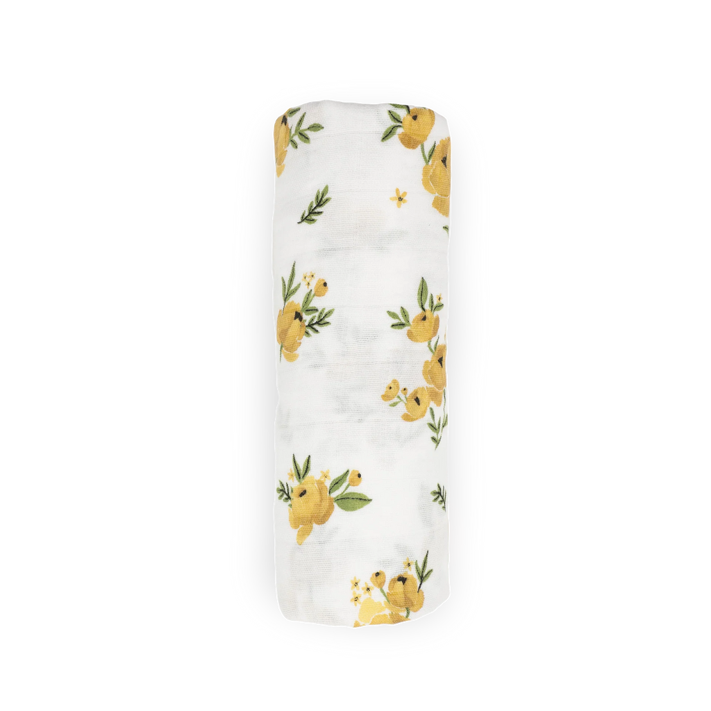 Organic Cotton Muslin Swaddle Blanket - Yellow Roses