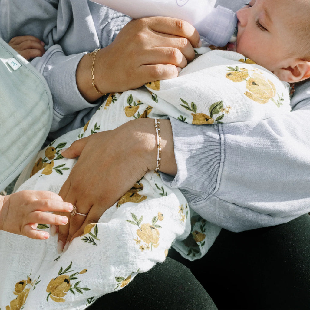 Organic Cotton Muslin Swaddle Blanket - Yellow Roses