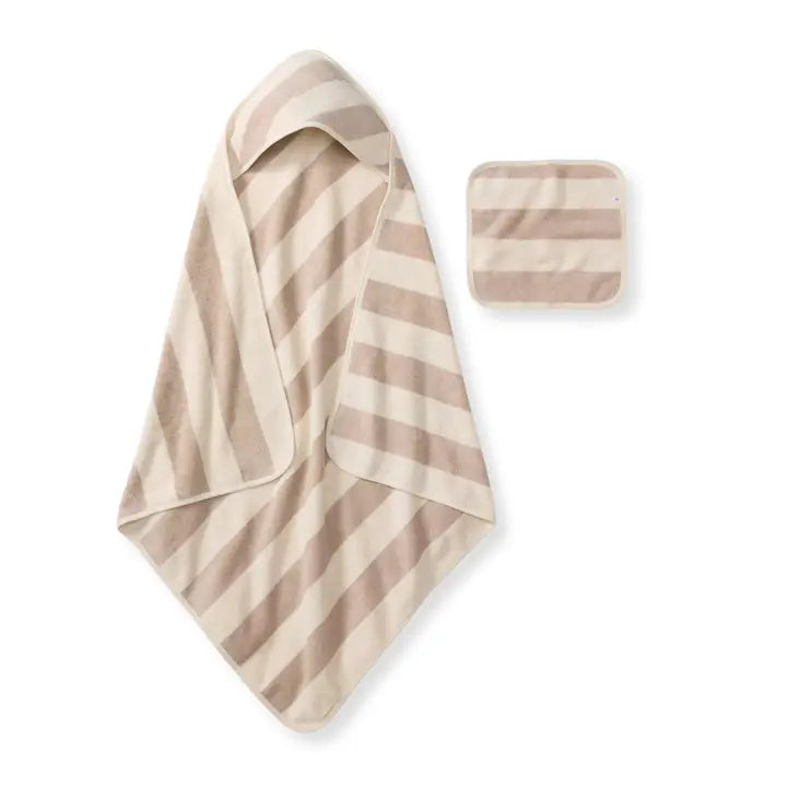 Organic Cotton Rugby Stripe Woven Terry Towel & Washcloth Set