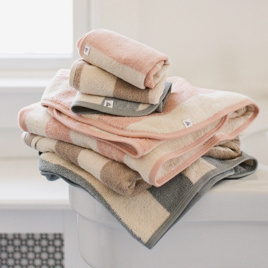 Organic Cotton Rugby Stripe Woven Terry Towel & Washcloth Set
