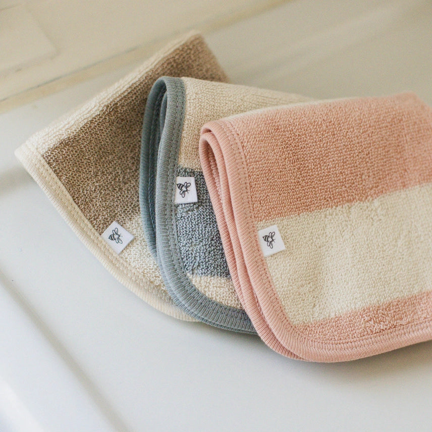 Organic Cotton Rugby Stripe Woven Terry Towel & Washcloth Set