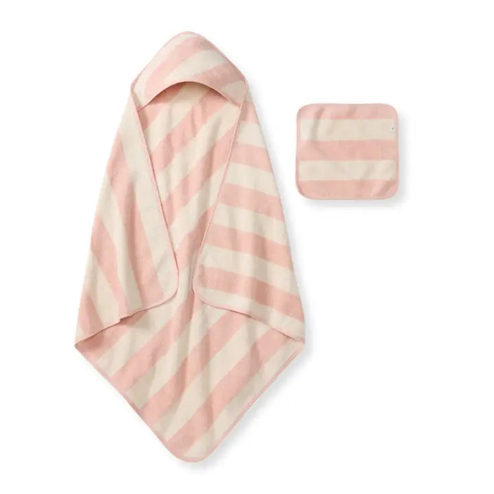 Organic Cotton Rugby Stripe Woven Terry Towel & Washcloth Set