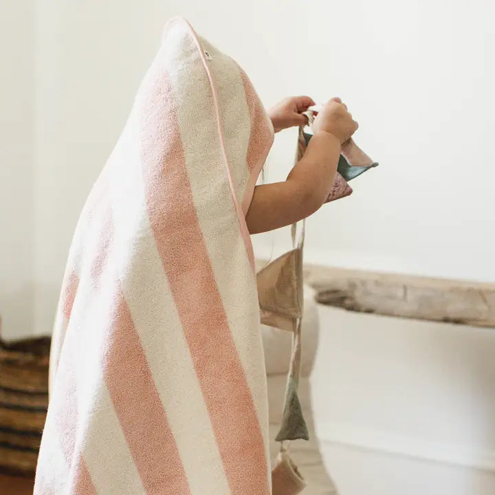 Organic Cotton Rugby Stripe Woven Terry Towel & Washcloth Set