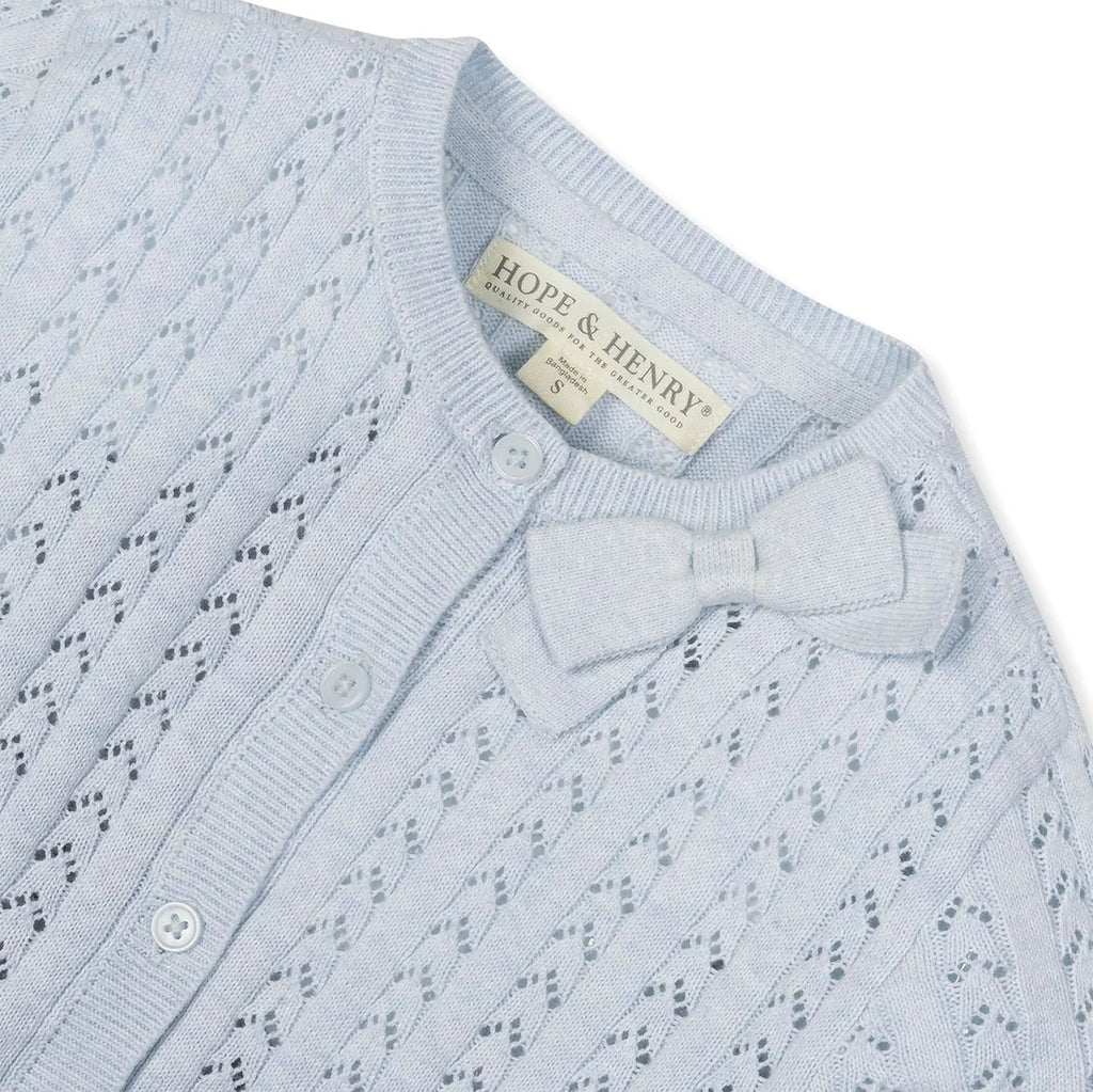 Organic Pointelle Bow Cardigan