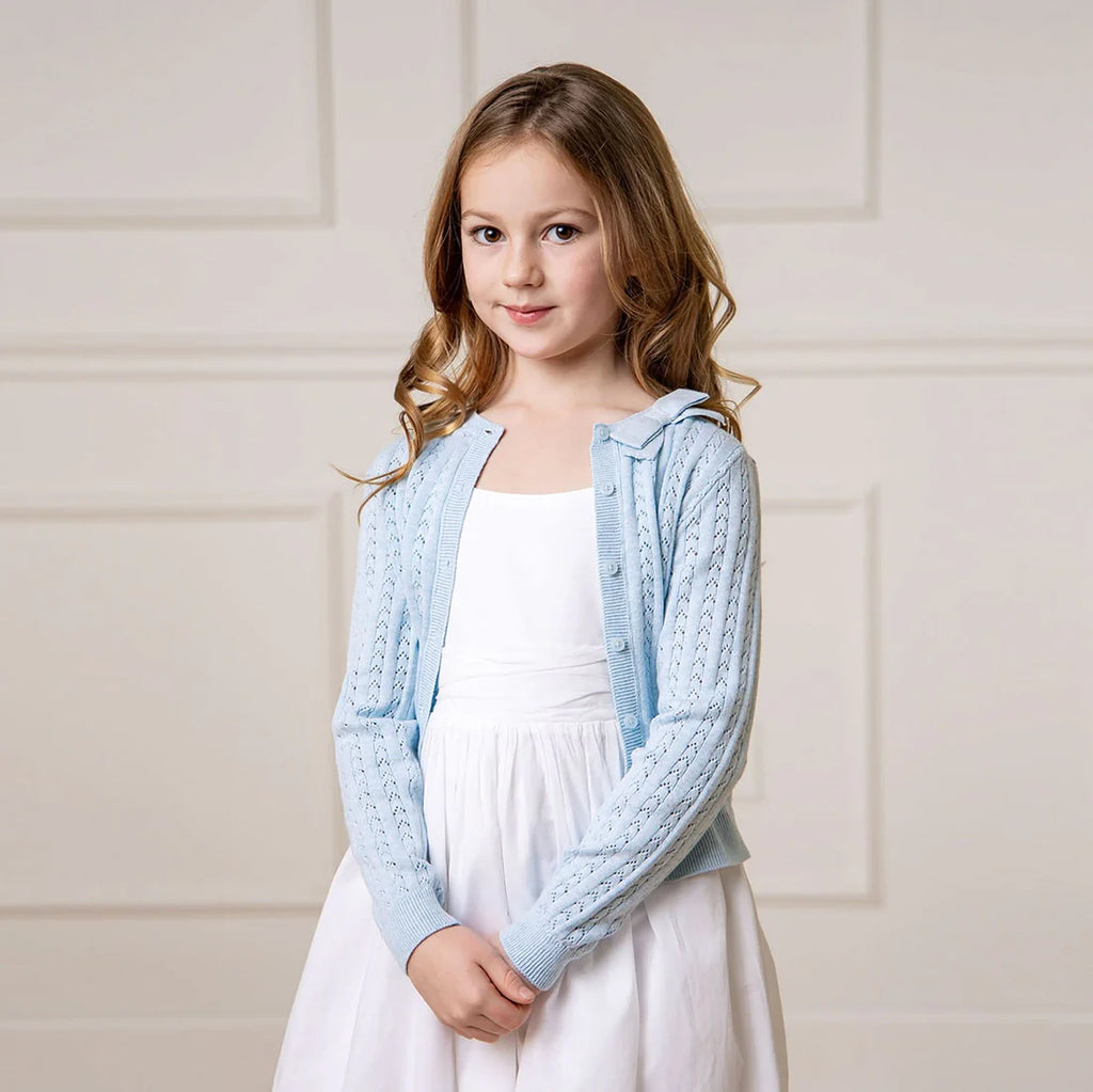 Organic Pointelle Bow Cardigan