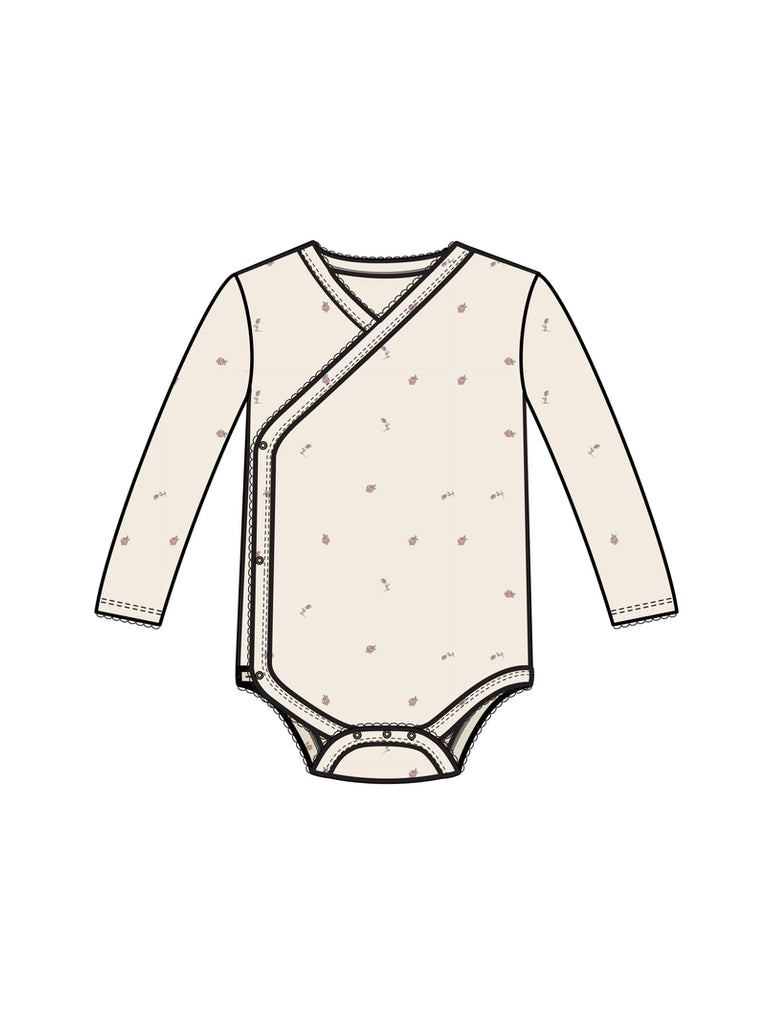 Organic Baby Rose Pointelle Kimono Bodysuit - Pia Floral