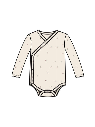 Organic Baby Rose Pointelle Kimono Bodysuit - Pia Floral