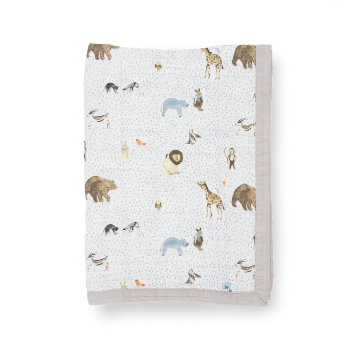 COTTON MUSLIN BABY QUILT - PARTY ANIMALS