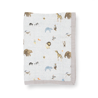 COTTON MUSLIN BABY QUILT - PARTY ANIMALS