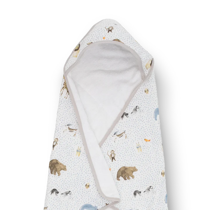 COTTON HOODED INFANT TOWEL - PARTY ANIMALS